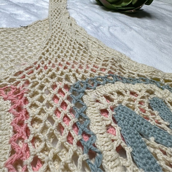 Wildfox Sabrina Fun Granny Square Crochet Mini Dress Cover-up in Cream Pastel - Picture 6 of 14